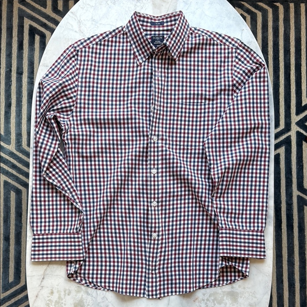 J. Crew Red and White Casual Button Down Shirt